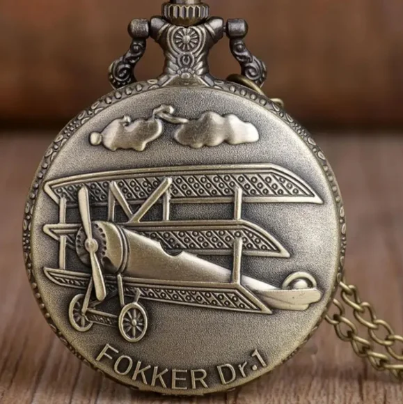Fokker Dr.1 Airplane Pocket Watch Gold Christmas Birthday Men's Vtg Gift NEW